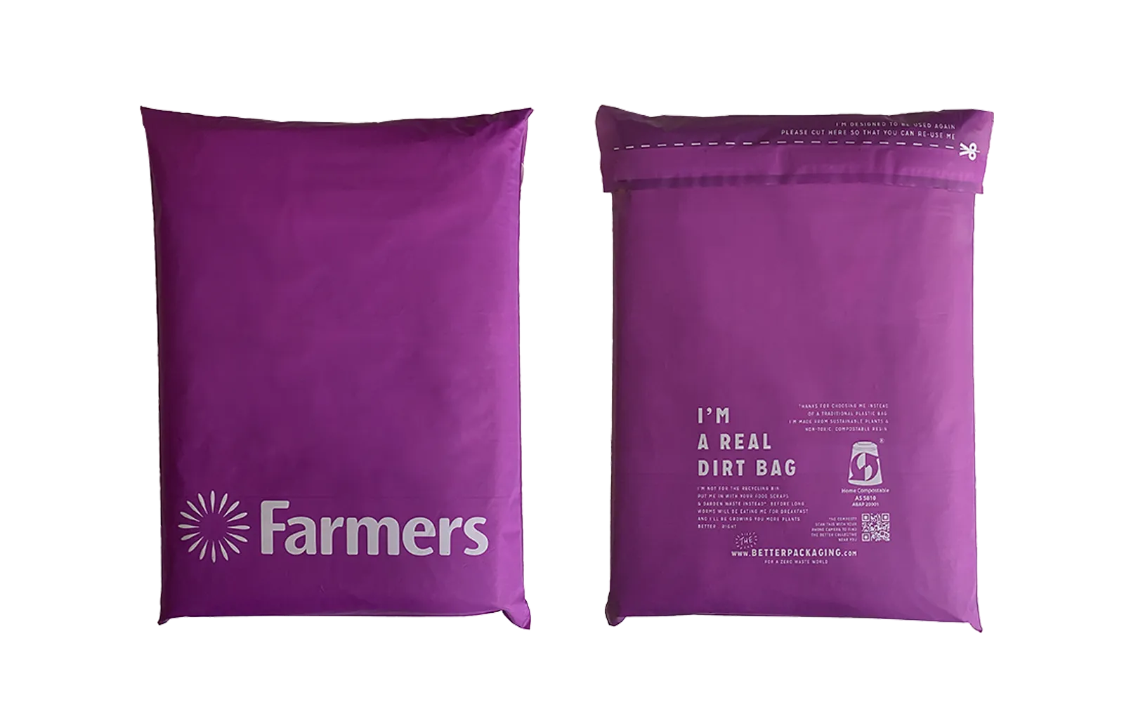 Purple package with 'Farmers' branding on a white background