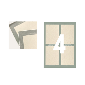 Better Packaging A4 sized compostable labels, 4 rectangular labels with a green border per sheet. On a transparent background