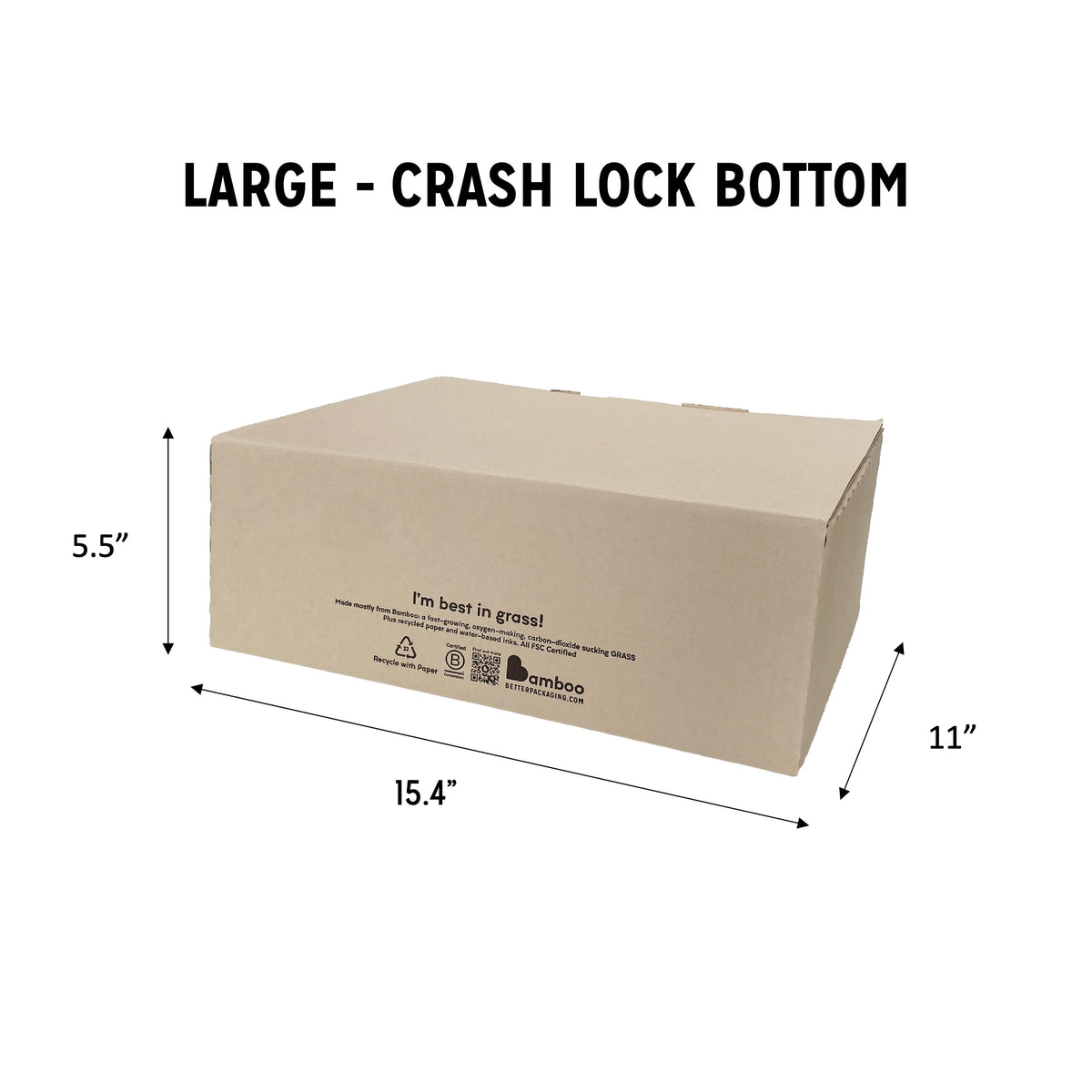 Large sized crash lock Better Packaging bamboo box. 5.5&quot; high, 15.4&quot; wide, 11&quot; deep