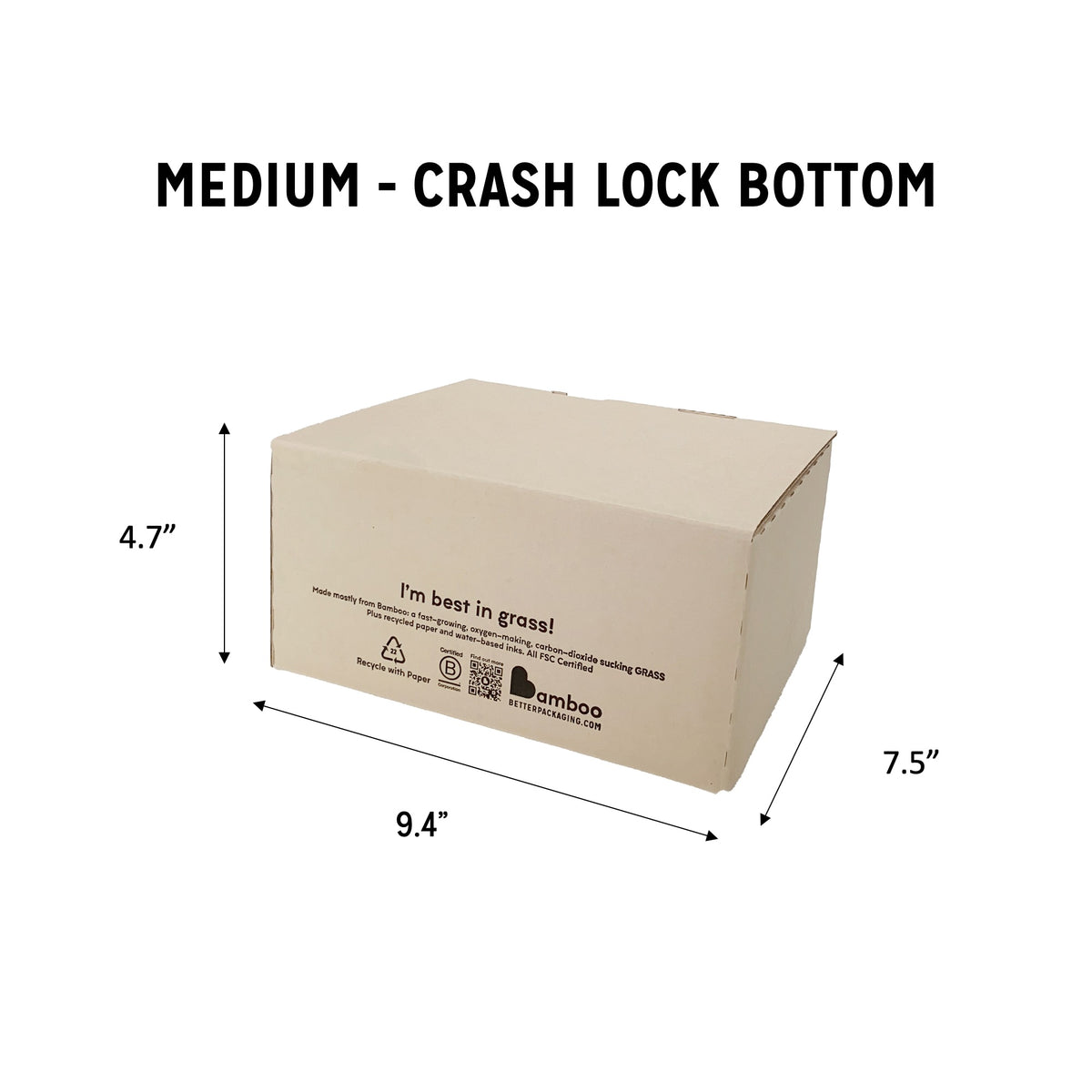 Medium sized crash lock Better Packaging bamboo box. 4.7&quot; high, 9.4&quot; wide, 7.5&quot; deep