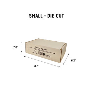 Small sized die cut Better Packaging bamboo box. 2.8" high, 8.7" wide, 6.3" deep