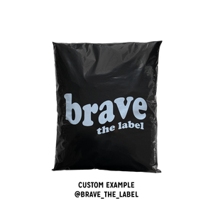 Brave the Label branded custom Better Packaging POLLAST!C black mailer on a transparent background