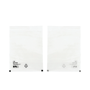 Front and back of white Better Packaging glassine bag