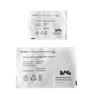 Comparing small and medium sized Better Packaging POLLAST!C labelopes on a transparent background