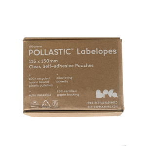 Cardboard box containing Better Packaging POLLAST!C labelopes