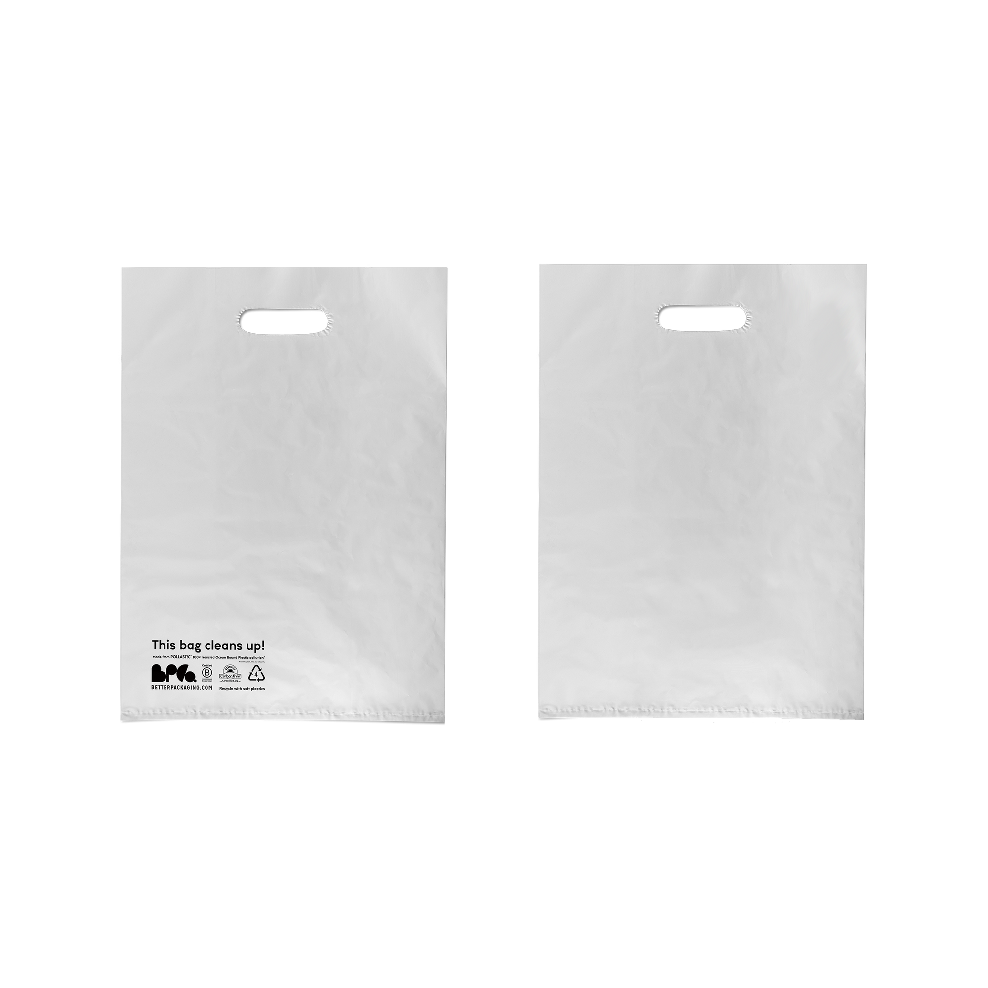 A white Better Packaging POLLAST!C retail bag on a transparent background