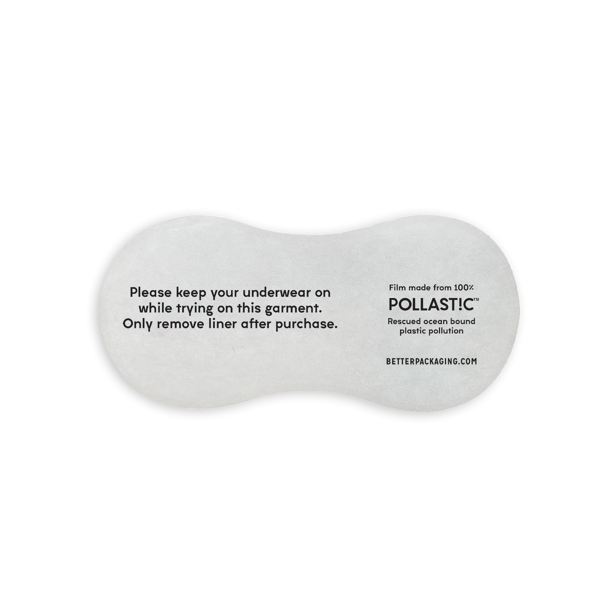 A Better Packaging POLLAST!C hygiene liner with usage instructions on a transparent background