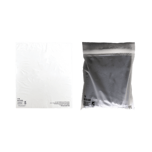 A Better Packaging compostable semi transparent poly garment bag with adhesive seal on a transparent background